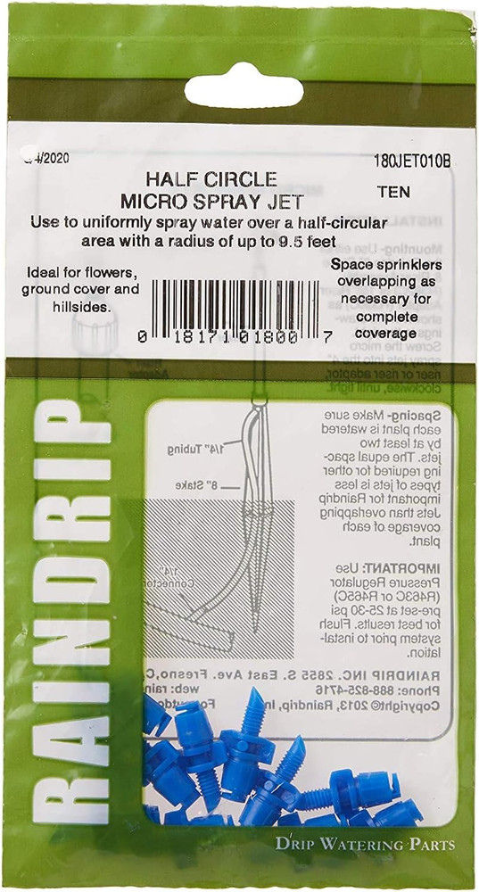 Raindrip 180JET010B, Micro Spray Jet, Half-Circle Pattern, Fan Spray, with 10-32