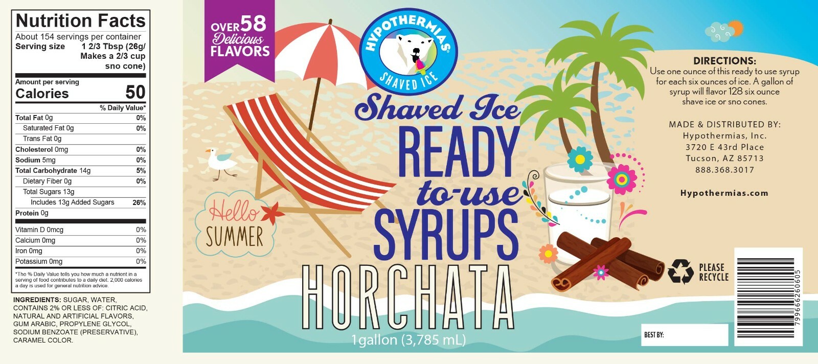 Hypothermias HORCHATA Flavor Syrup 🍧 Snow Cone machine Shaved Ice Syrup GALLON