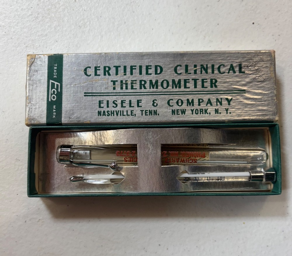 1951 CERTIFIED CLINICAL THERMOMETER - EISELE & CO, With Paperwork