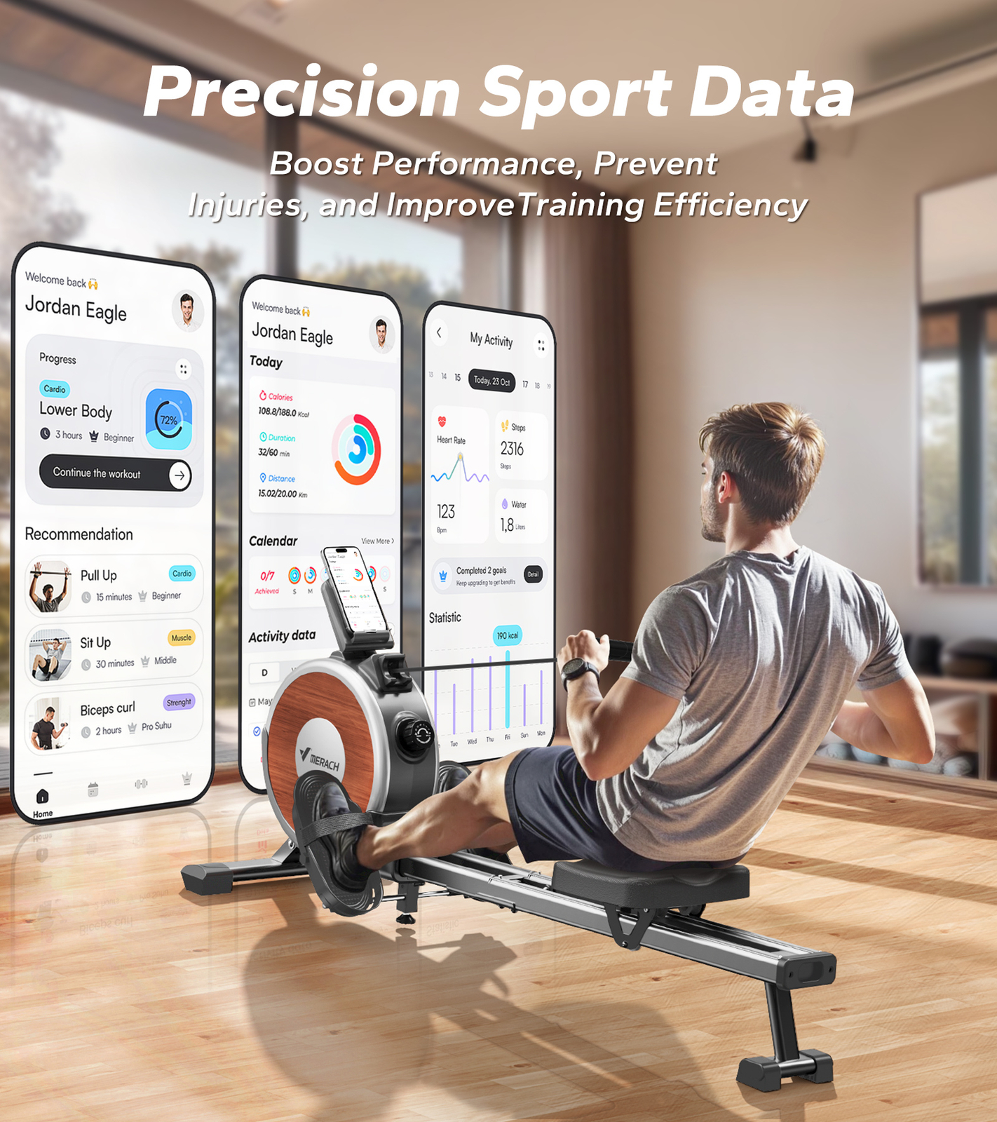 MERACH Q1S Magnetic Rowing Machine 16 Levels of Quiet Resistance Dual Slide Rail