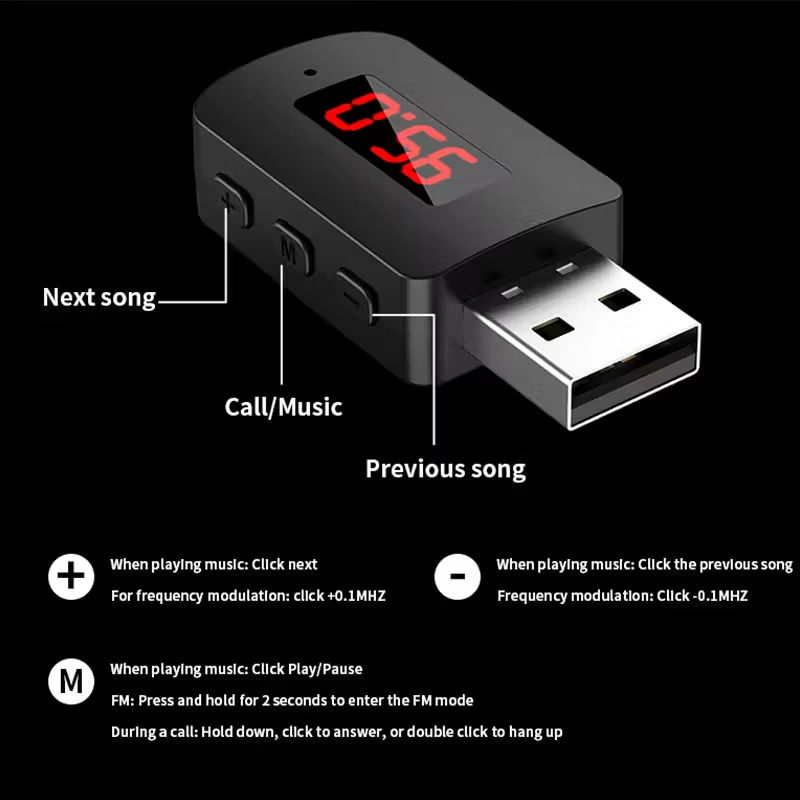 Wireless Car Adapter Audio Transmitter FM Radio USB Power Supply