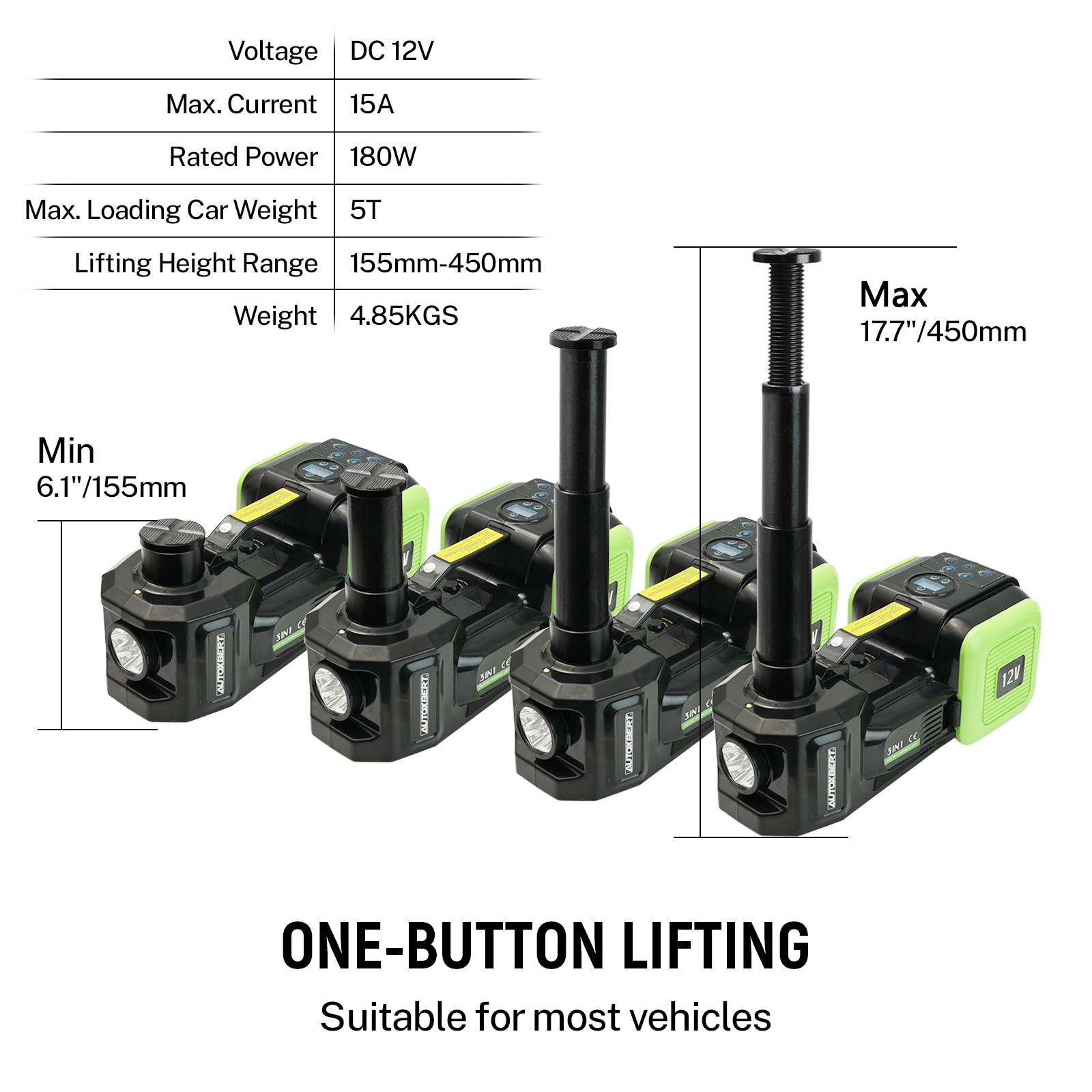 Electric Hydraulic Floor Jack 5 Ton 12V Impact Wrench Tire Inflator Pump Car Kit