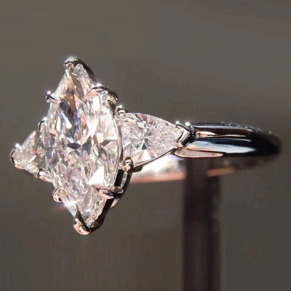 5.00 Ct Marquise Cut Real moisannite White Solitaire Ring 925 Silver