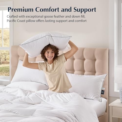 Luxury Goose Feather & Down Bed Pillow - 100% Cotton Shell, Medium Support, Stan