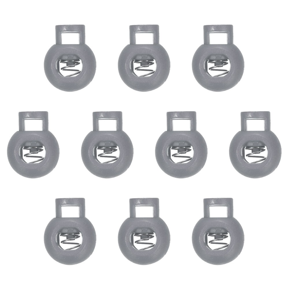 10pcs Plastic Cord Lock Single Hole Toggle Stopper Round Ball Shaped, Gray