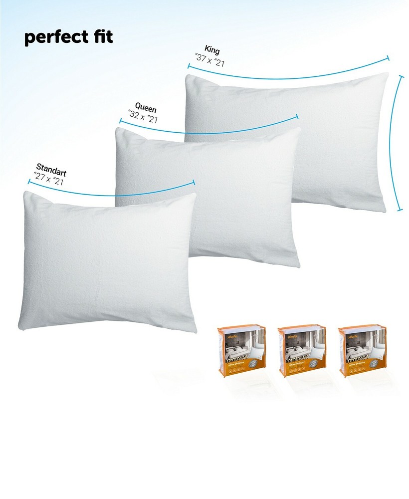 Joluzzy Zippered Bed Bug Proof Waterproof Cotton Pillow Protector - KING - White
