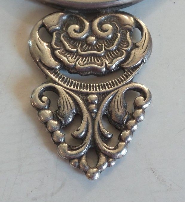 Danish Silver Metal Purse Mirror, Pierced Handle