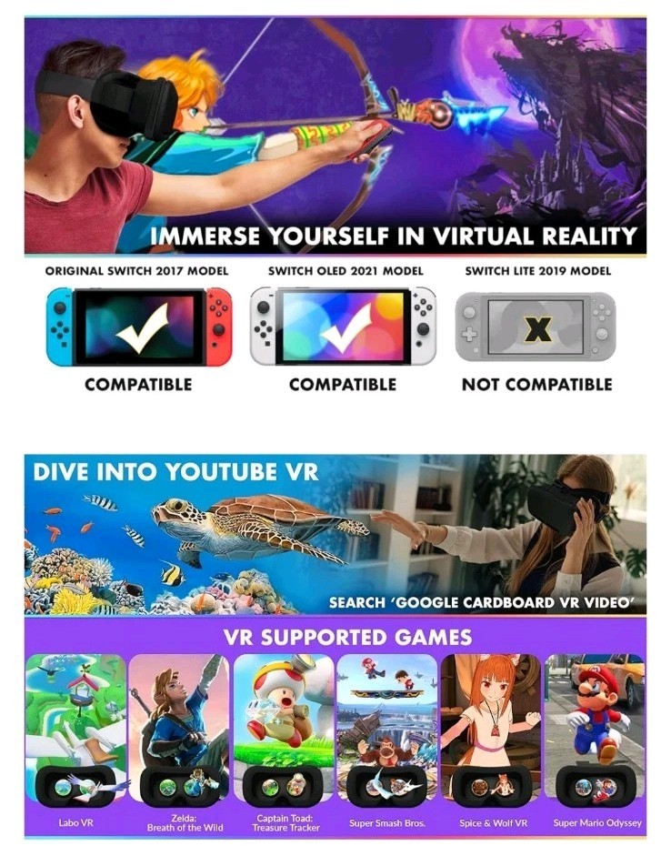 🎮 ⭐ Orzly VR Headset for Nintendo Switch & OLED – Adjustable Lens Black