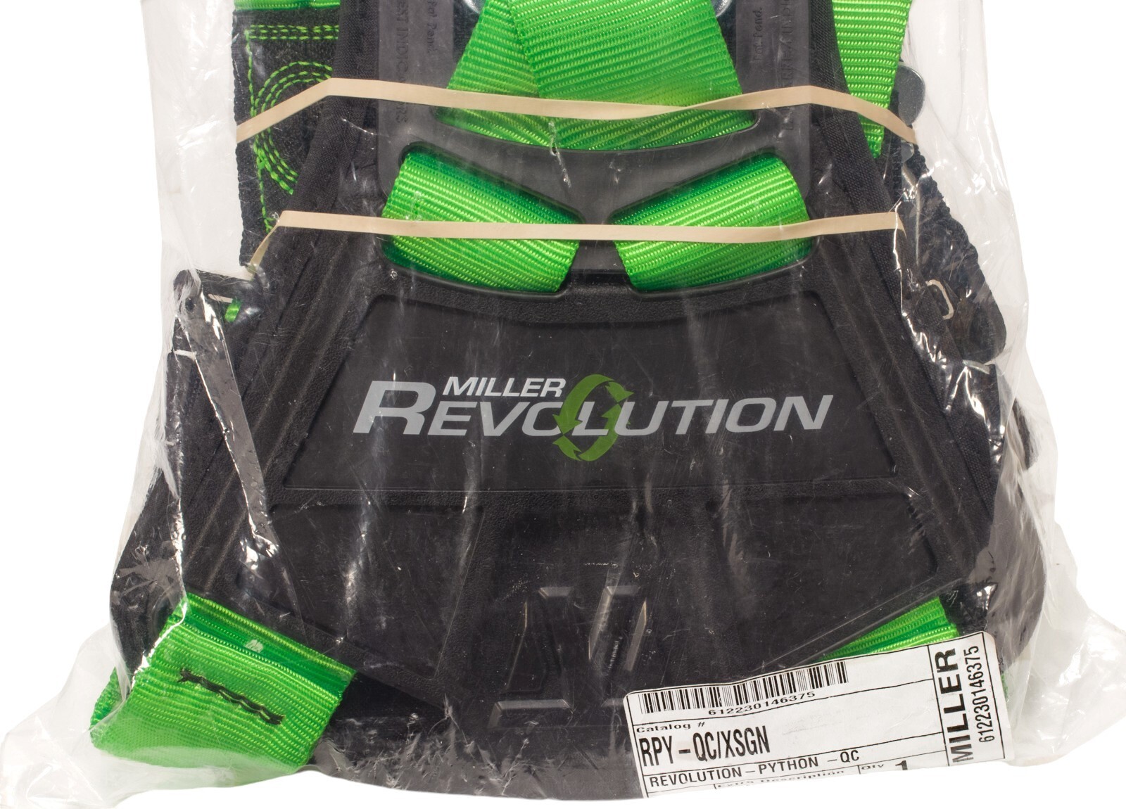 Miller Revolution Harness XS Green Python Webbing Quick Connect Leg Buckles