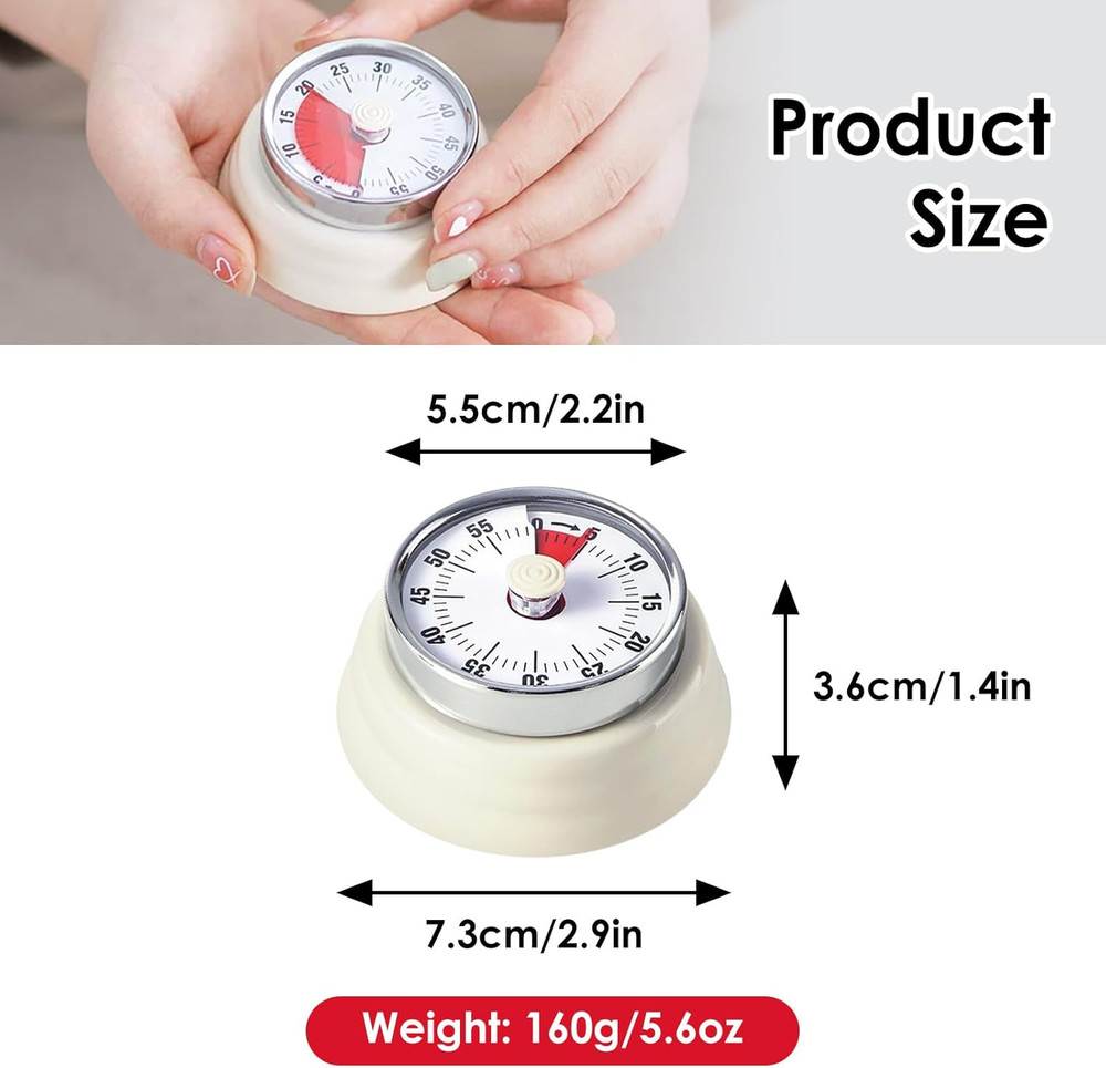 Visual Timer, 60-Minute Countdown Timer, Kitchen Timer with Magnetic Base, Mech