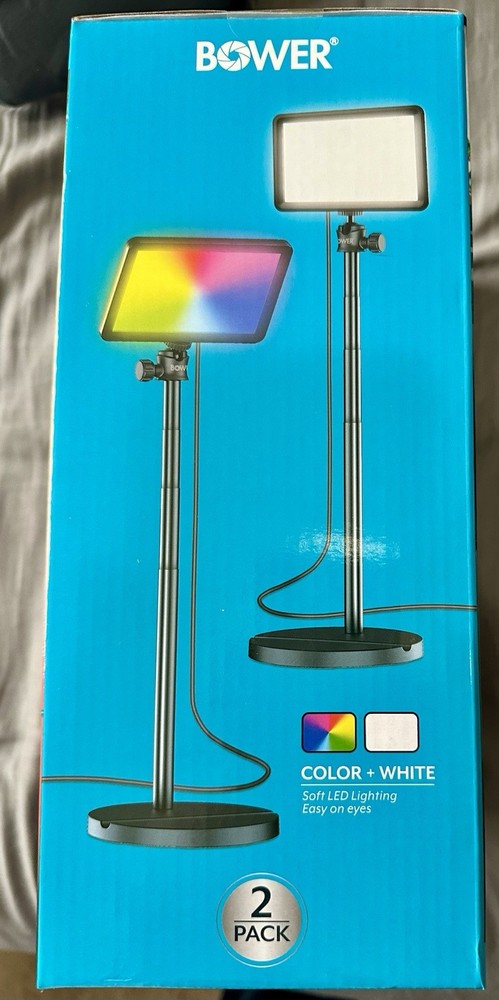 NEW Bower 8” RGB LED Creator Light Kit 2-Pack w/ 32” Extendable Stands