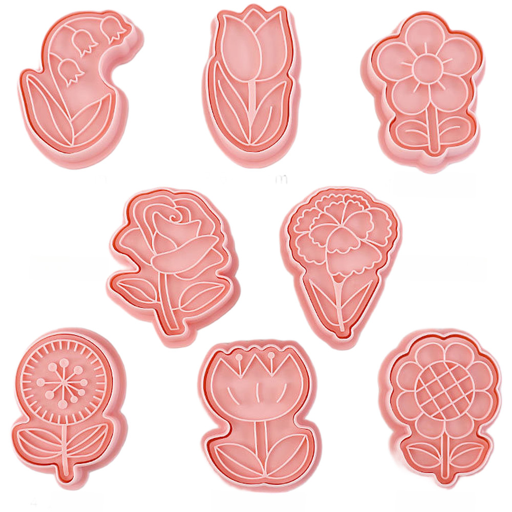 PP Flower Cookie Cutters 8 Piece - Baking Tool Set for Creative Desserts