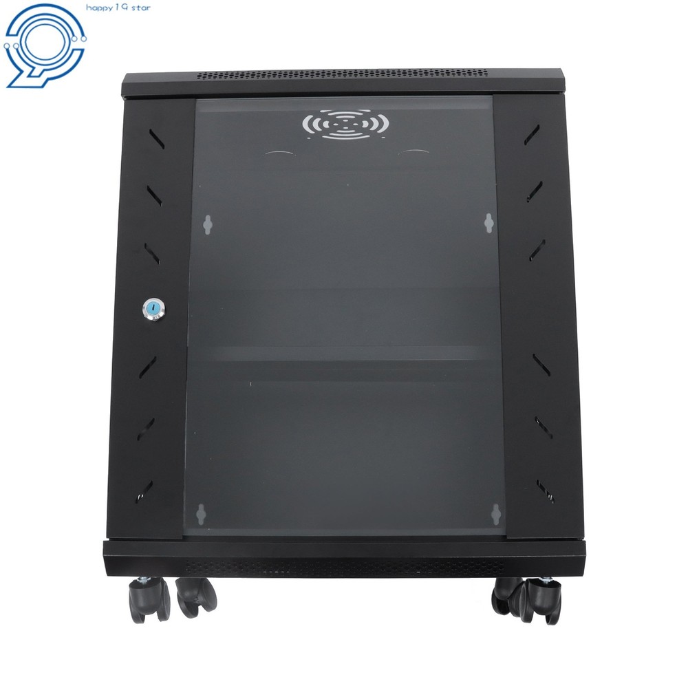 Enclosed Server Rack 12U 15.5" Deep, Secure Lock Glass Front & Sides