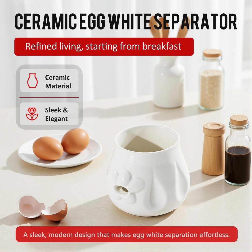 LiZhao Egg Yolk Separator, Ceramics Cute Egg Separator White Separator, Pract...