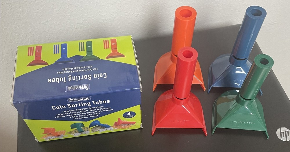 Office Hub Coin Sorting Tubes Color-Coded 4 Tubes