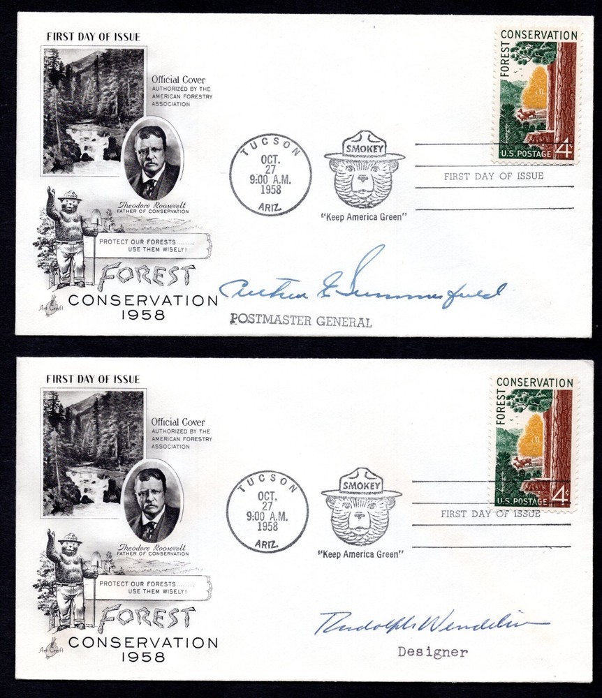 US 1958 FROM THE POSTMASTER GENERAL COLLECTION OF 5 FDCS FOREST CONSERVATION