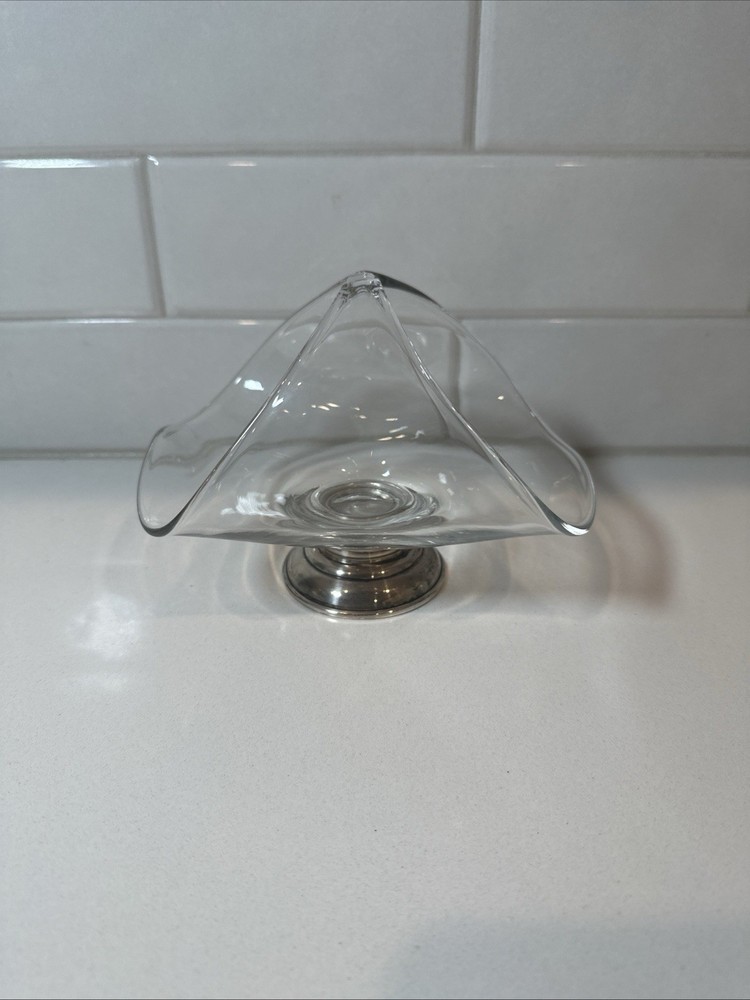 Benjamin & John Yapp Sterling Silver base & Glass Bowl  w/ Split Handle