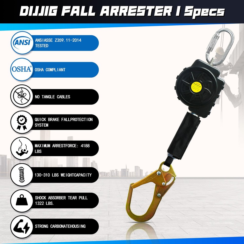 Fall Protection Retractable Lanyard - 11FT Self 11ft, High-visibility Yellow