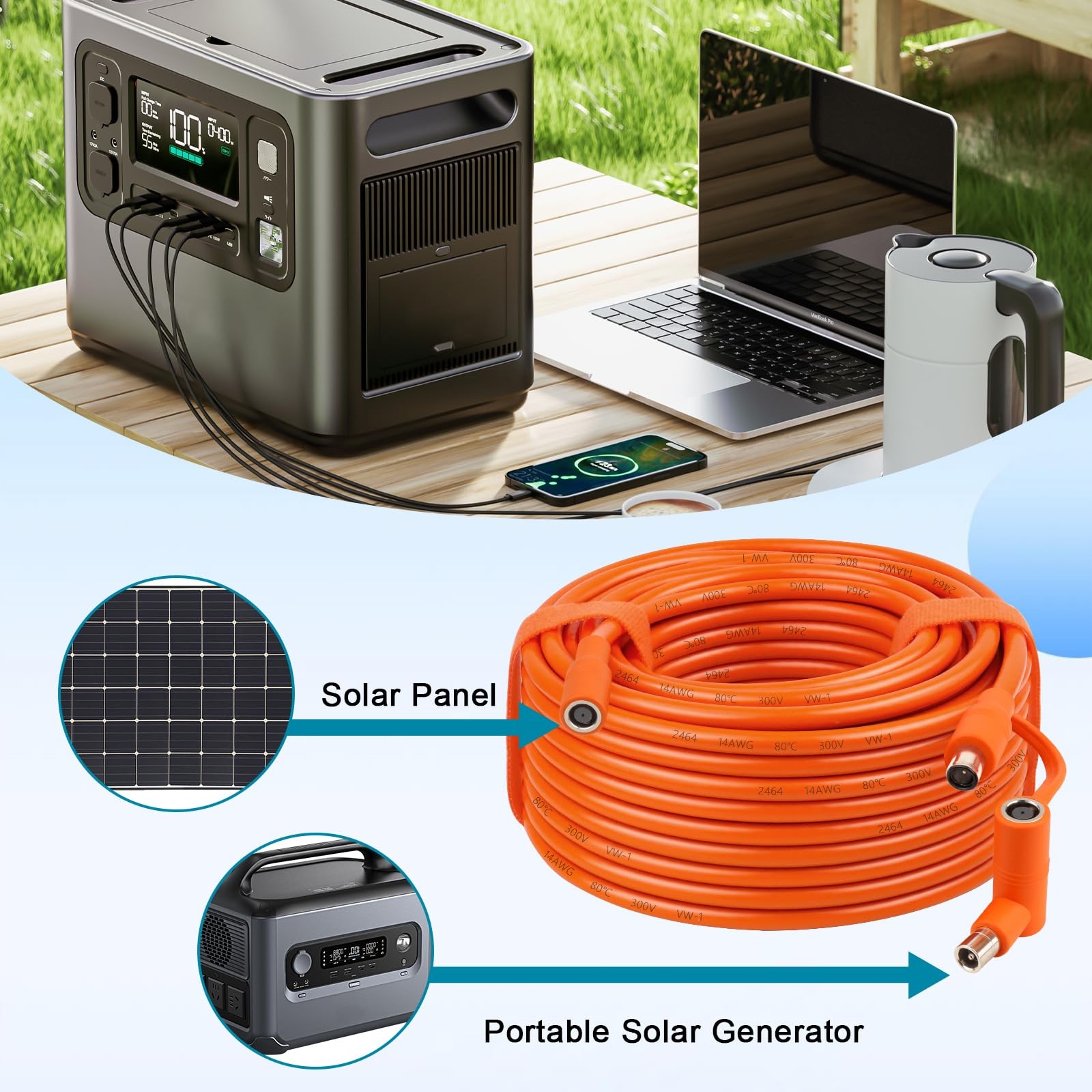 XRDS -RF 14AWG DC Solar Panel Power Wire 30FT, 8mm Extension 30 FT