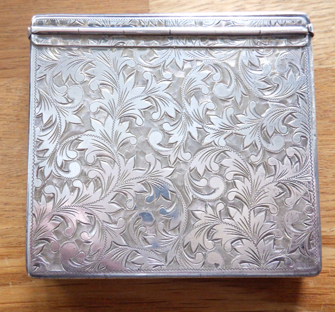 .950 Sterling Silver Cigarette or Card Case Engraved, Spring Open 4oz+