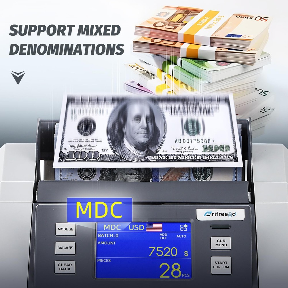 Frifreego Money Counter Machine Mixed Denomination with Value Count, Touch Sc...