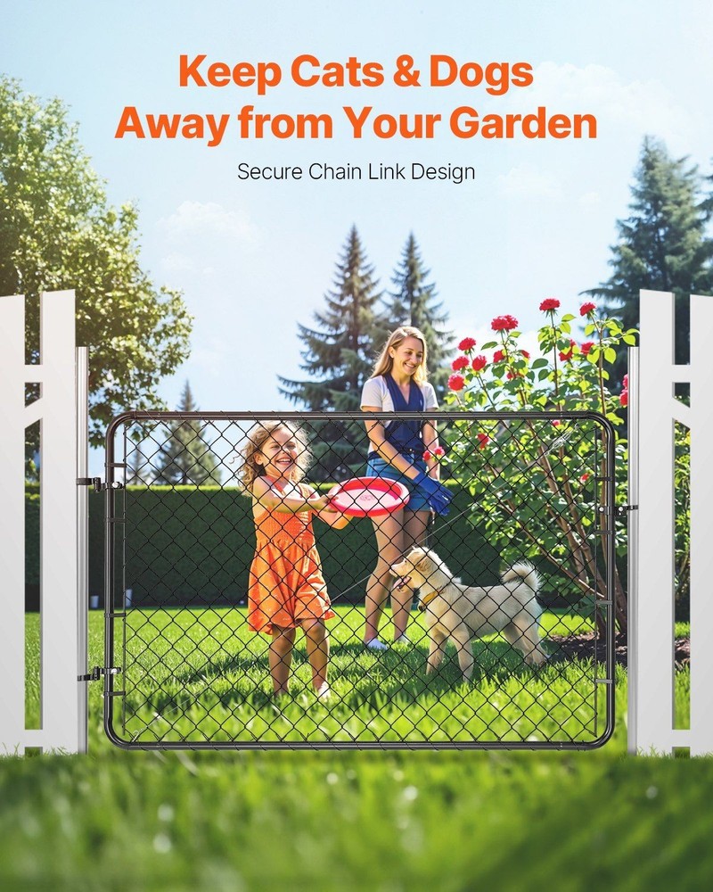72x48in Black Chain Link Garden Gate w/ Adjustable Plastic Coating