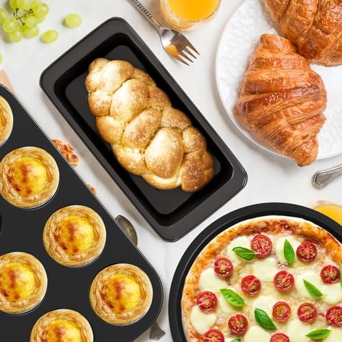 Baking Pans Set, 5-Piece Nonstick Bakeware Sets with Round/Square Cake Black