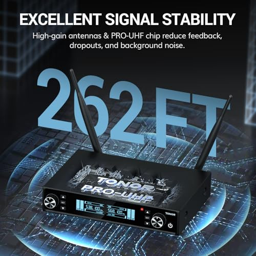 Wireless Microphone System, Auto Scan & Pair UHF Rechargeable Karaoke Mic,