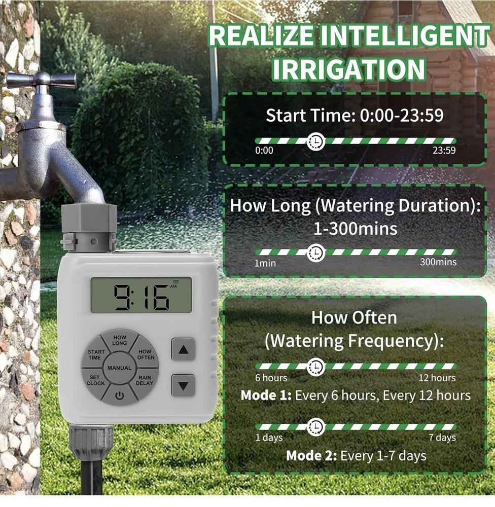 Zuomeng Sprinkler Timer Programmable Irrigation Water Timer Garden Hose Gray