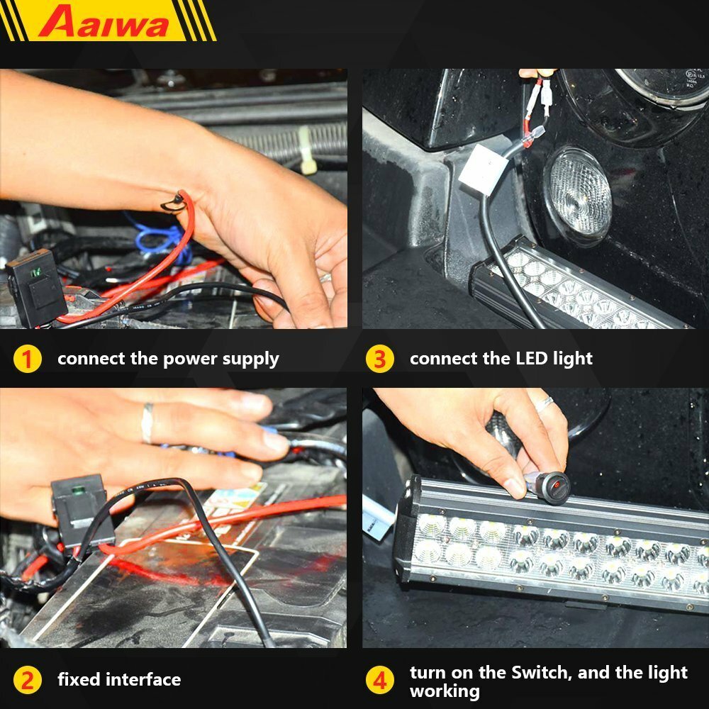 2-Lead Wiring Harness Kit ON-OFF Rocker Switch 12V Relay LED Work Light Pods Bar