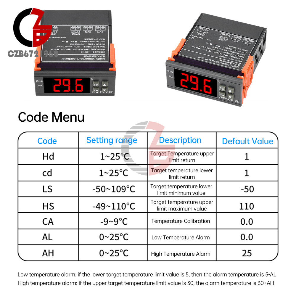 G7016E Digital Intelligent Temperature Controller NTC Waterproof Probe 12V/24V