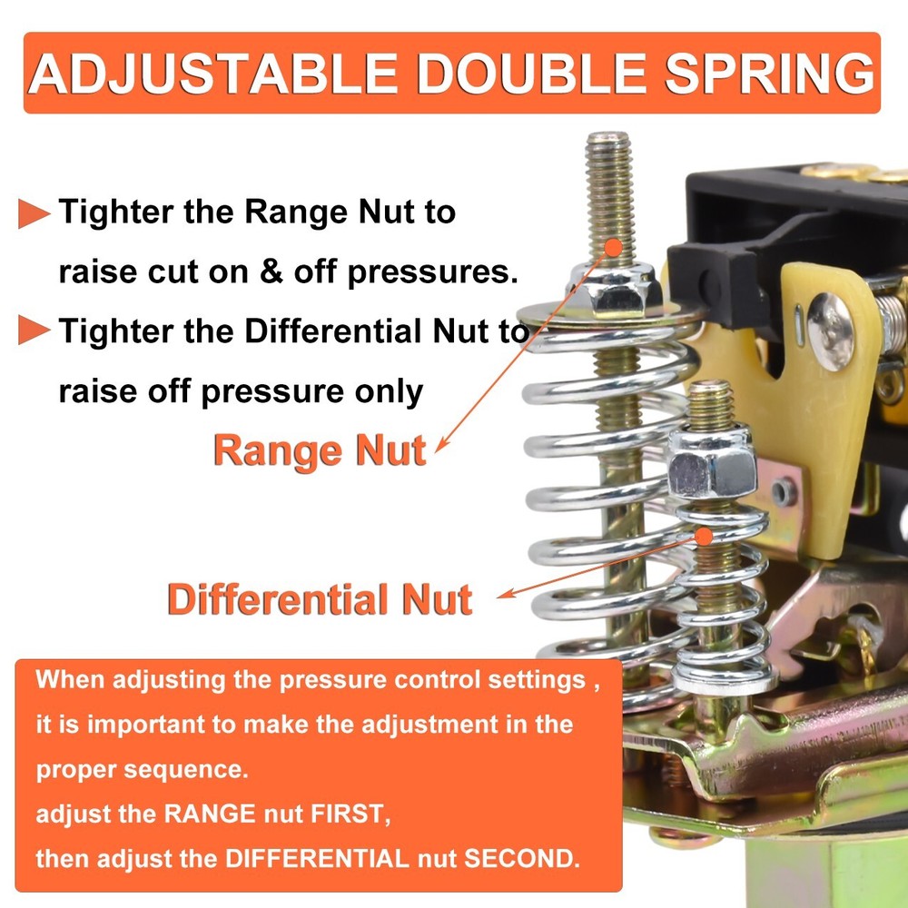 30-50 PSI Well/Water Pump Pressure Control Switch Adjustable Double Spring Pole