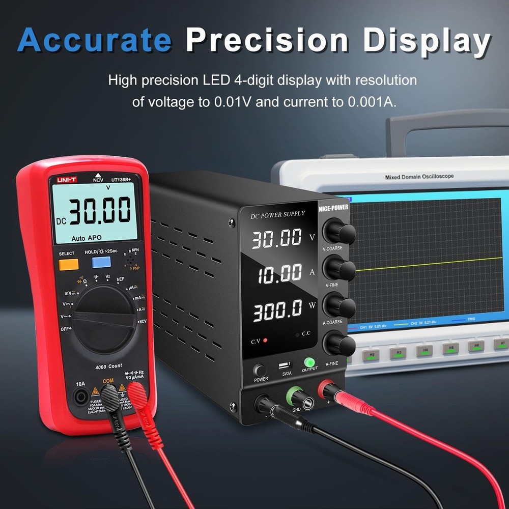 Adjustable DC Power Supply Variable 30V 10A Switching Regulated DC Bench Power