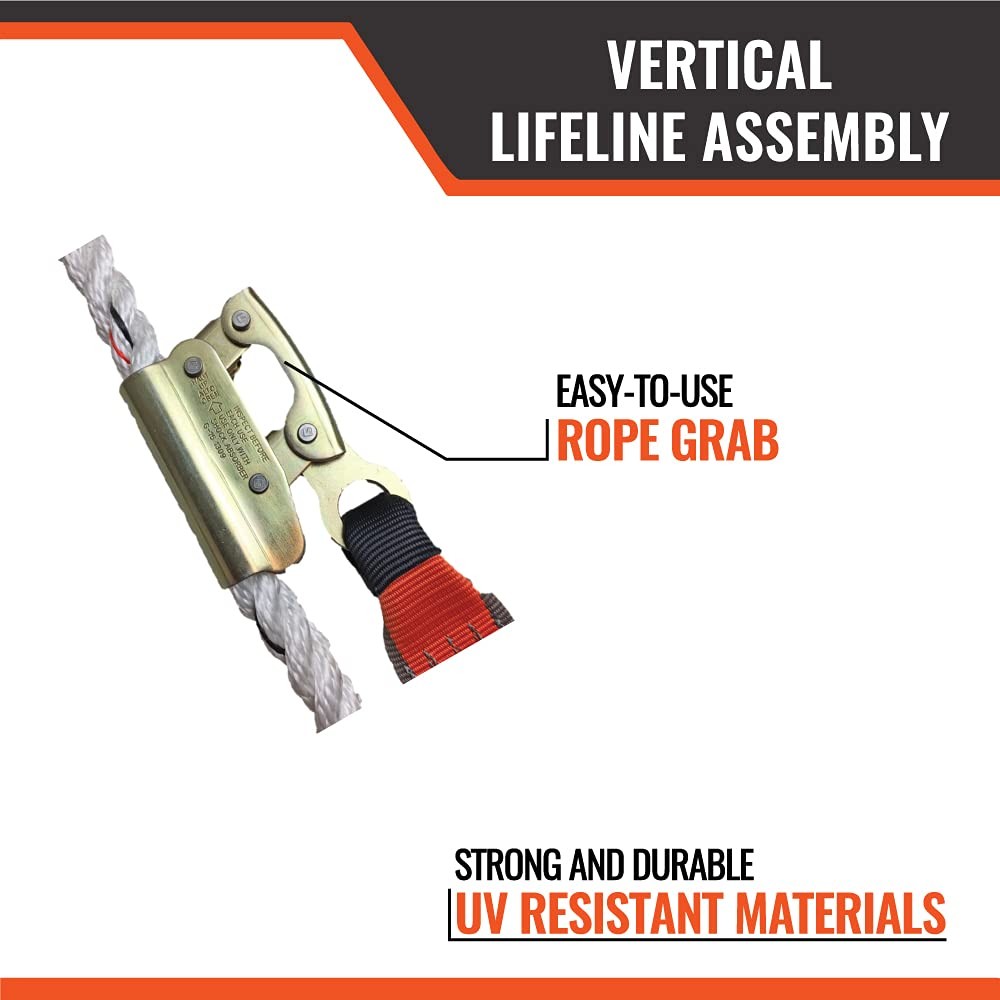 25-ft Vertical Lifeline Assembly – Fall Protection Lanyard, Fall Arrest Syste...