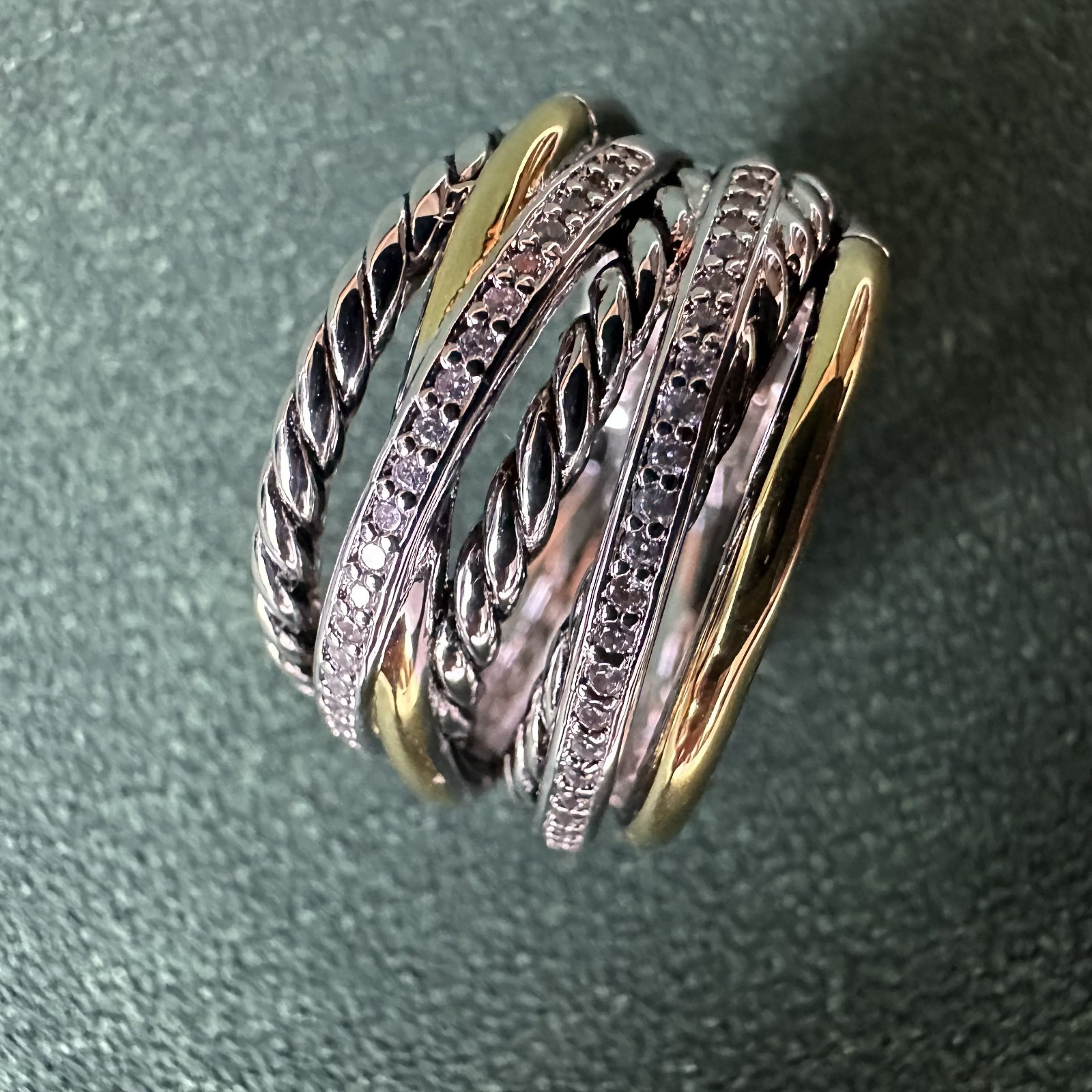 David Yurman Crossover Seven Row Ring 925 w/ 18K Gold & Diamonds Sz 6