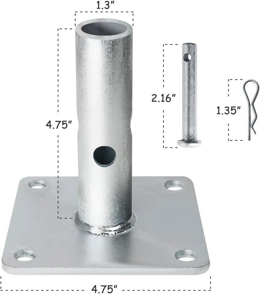 4-Pack Reinforced Scaffold Base, Galvanized Base Plates 4.75" Silver