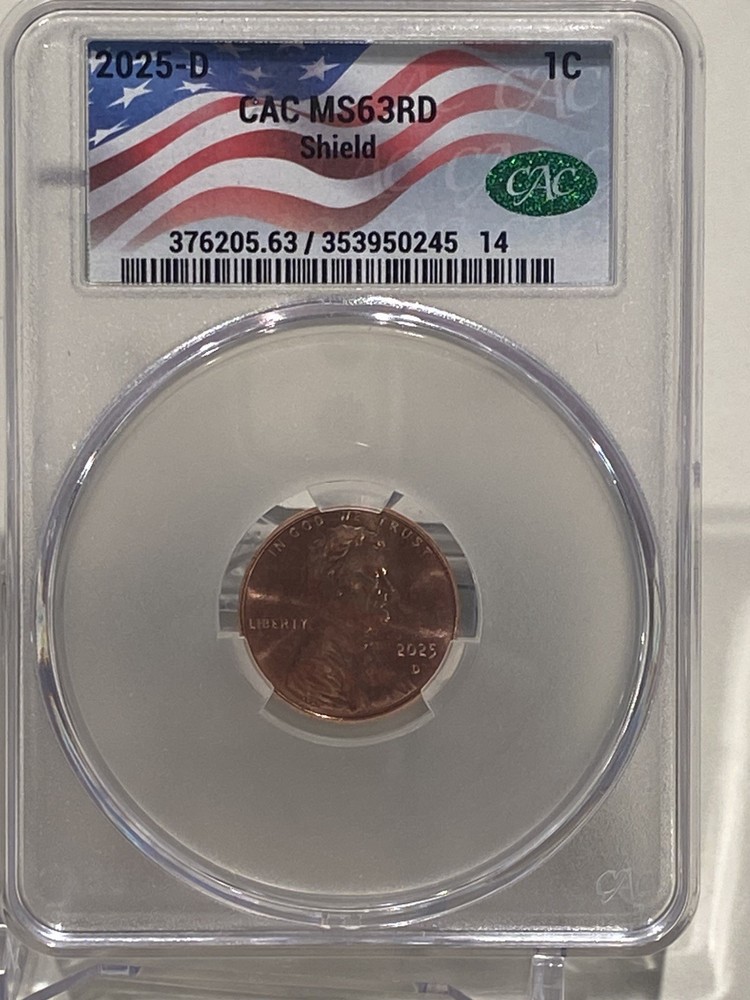 (3) 2025 D Lincoln Shield Cent MS-63RD CAC Slabbed
