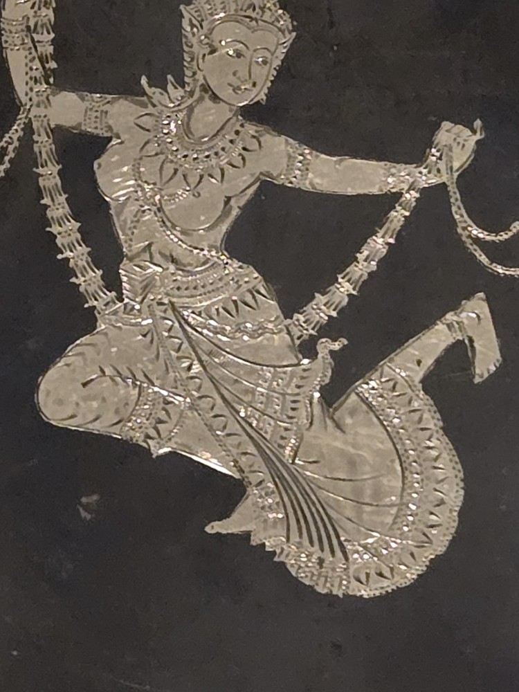VTG Siam Thailand Solid Sterling Silver & Niello Dancer Etch Cigarette Case Box