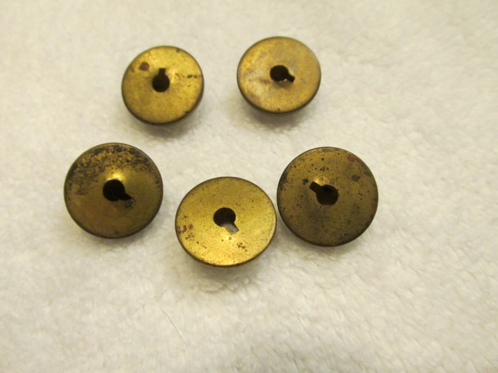 Antique Lot 5 White Porcelain Brass Nail Screw Cover Cap Parts Vintage 3/4"