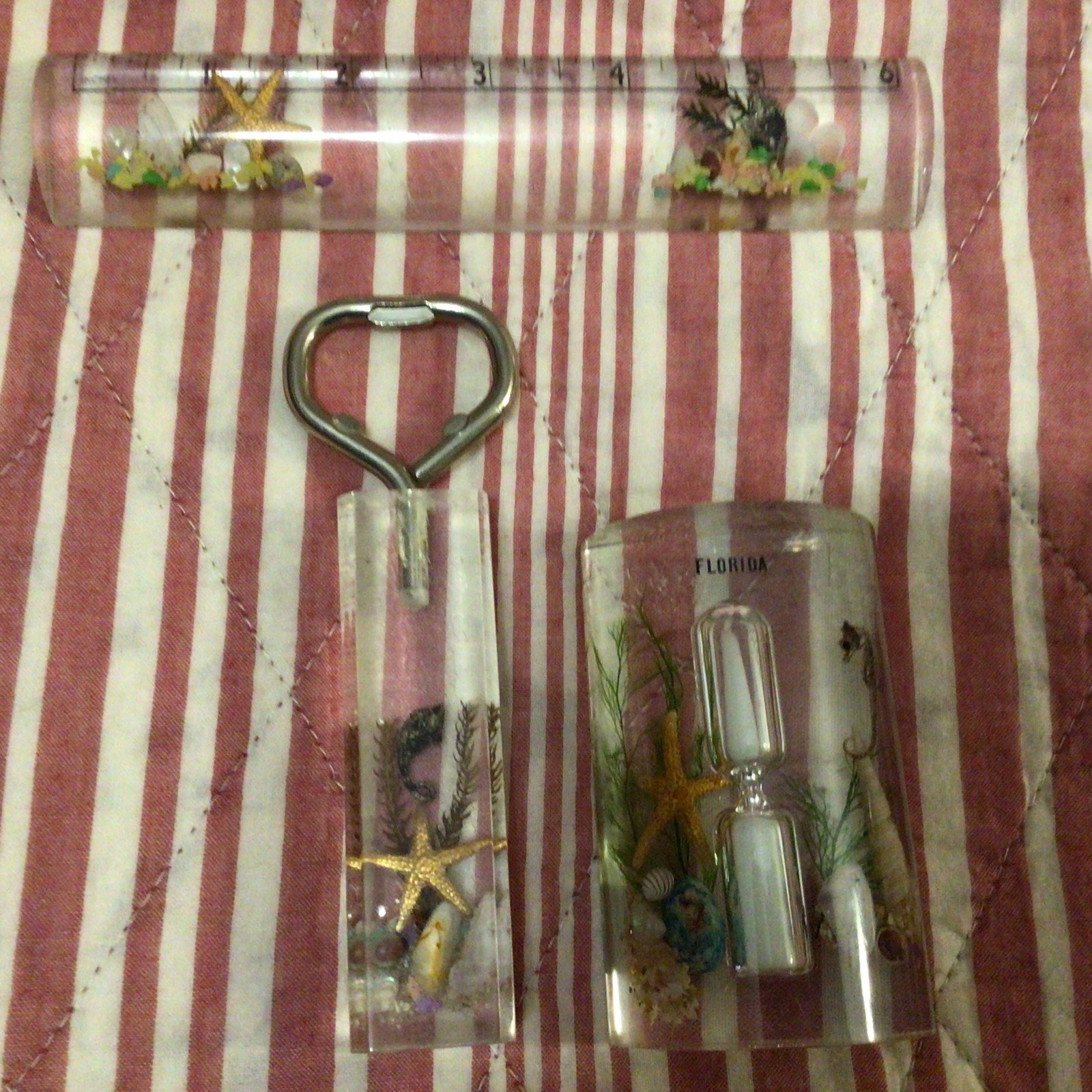 Vintage Florida Decorative Clear Acrylic/Lucite Handled Souvenirs
