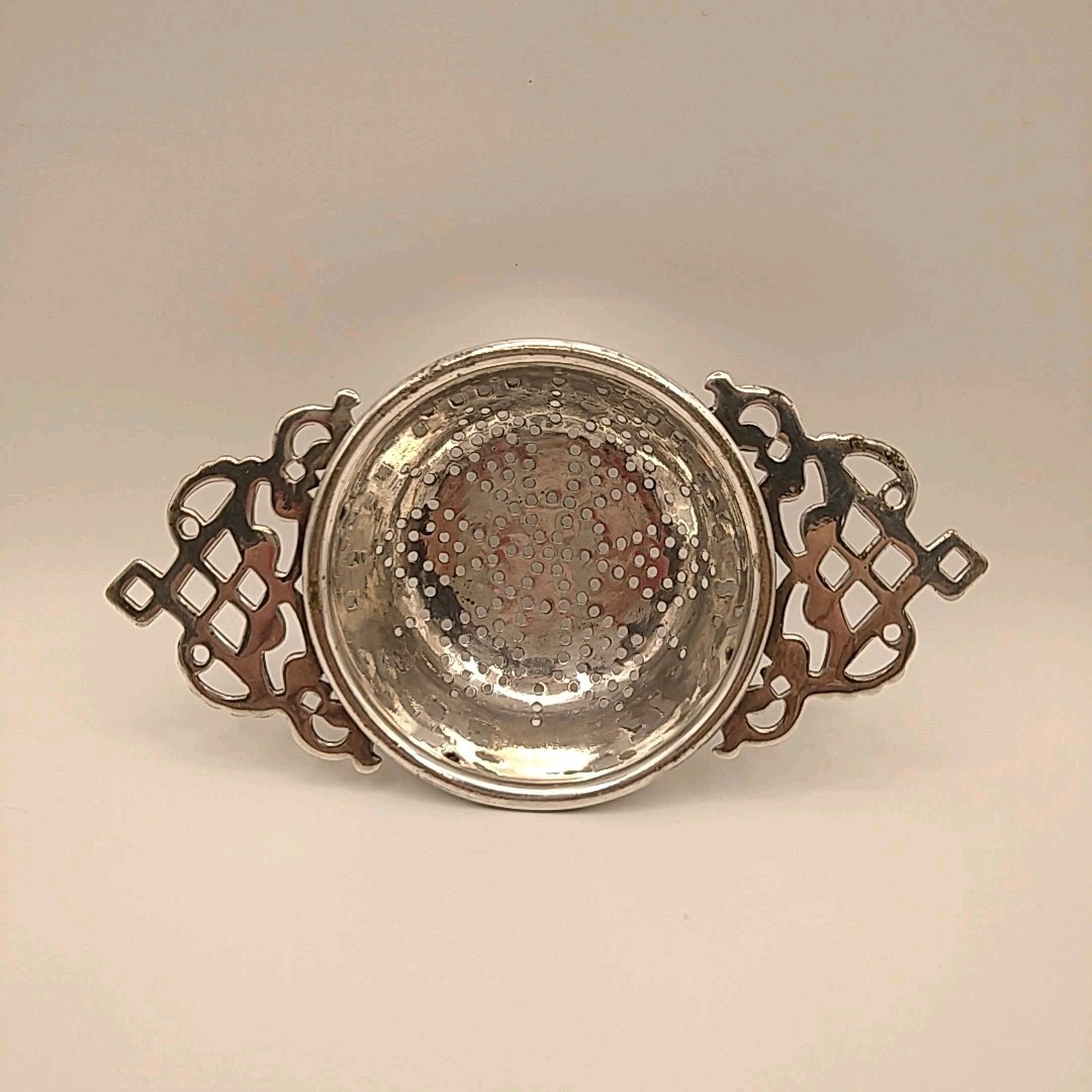 Victorian Tea Strainer EPNS England Hallmarked Star Pattern Scroll