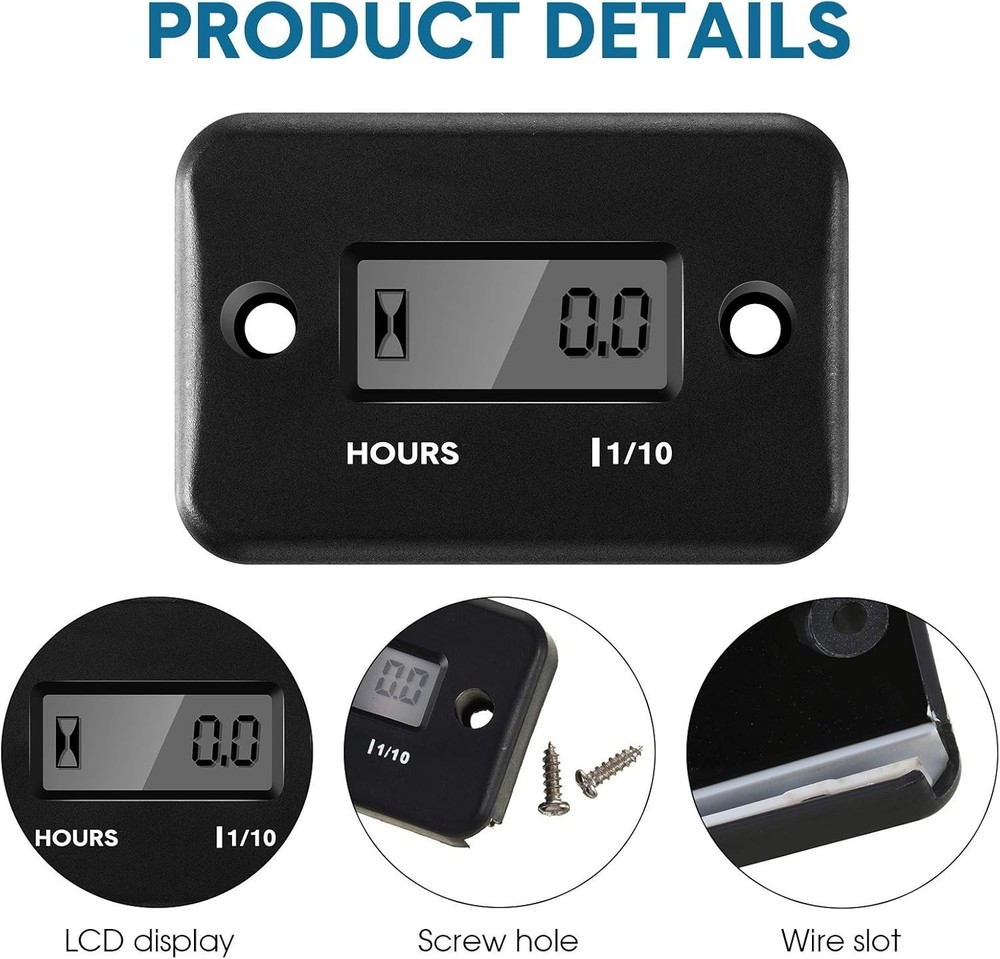 4-Piece Digital Hour Meters for Small Engines - Durable ABS with LCD Display