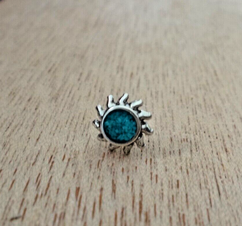 SINGLE Sterling Silver TINY 8mm Blue Stone Sun Stud Post Earring!