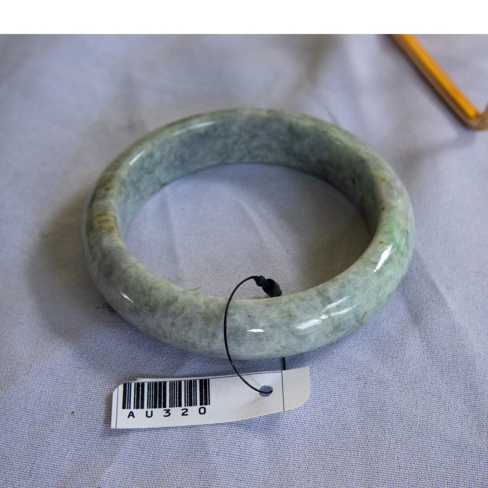 58mm Burmese Jadeite Bangle • Green & White Jade Prosperity Amulet