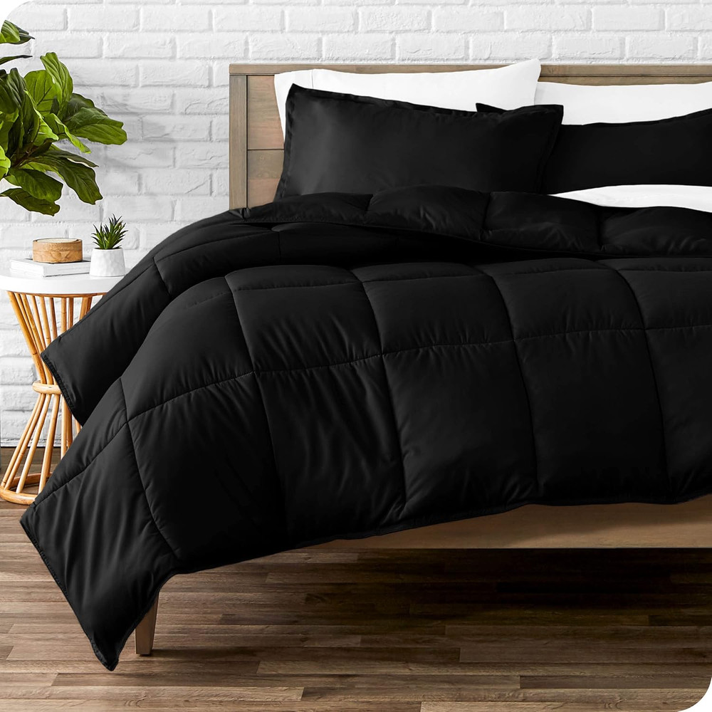 Queen Comforter Set with Bed Skirt - Black Elegance Bundle