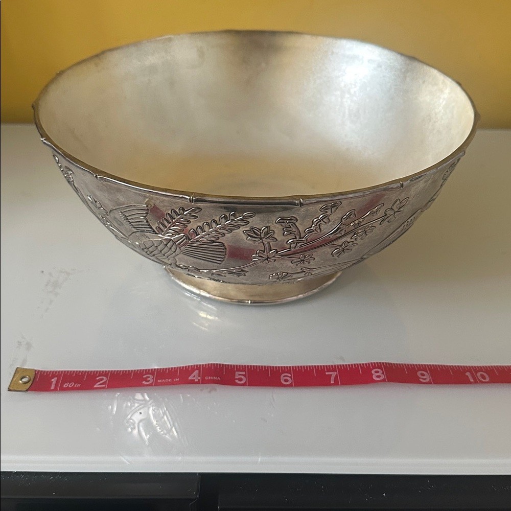 Godinger Silver Plate Decorative Large Fruit Bowl with Flower and Bird Design