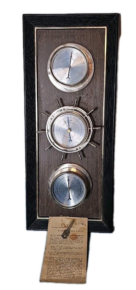 Vtg Springfield Weather Wall Thermometer Barometer Humidity With Key