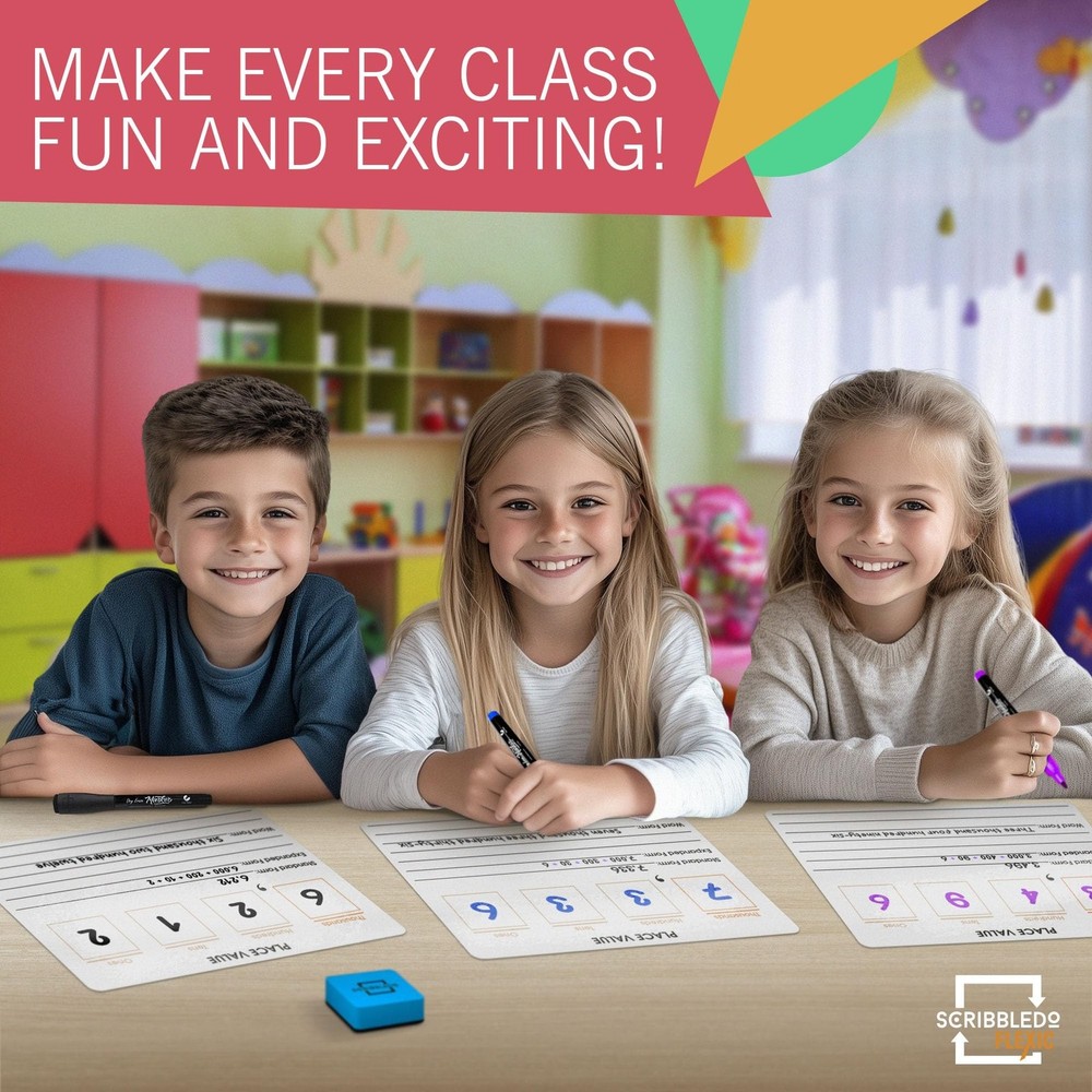 SCRIBBLEDO Place Value Chart Math Practice 9”x12” Small White Board