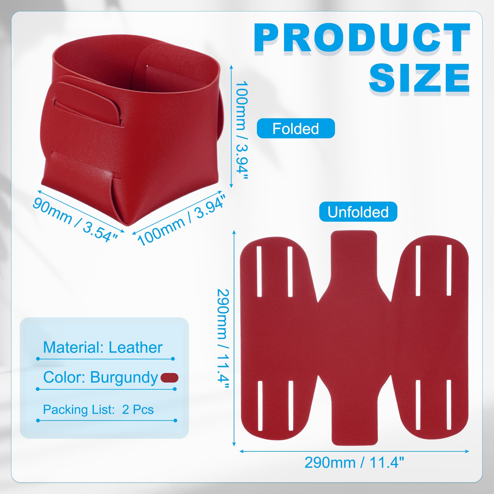 2 Pack Leather Desk Organizer, Leather Jewelry Valet Tray, Burgundy