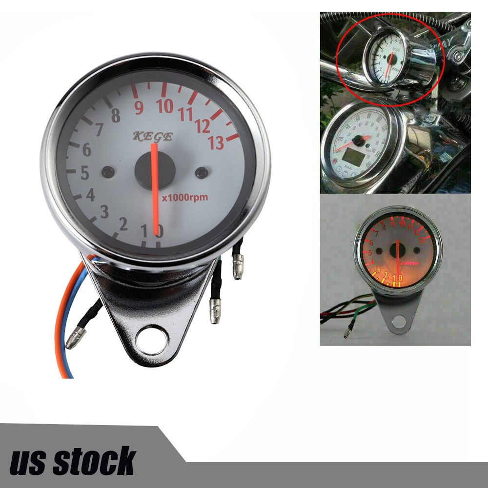 Universal Fit Motorcycle Tachometer with Clear LED Backlit Display